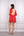 V Yaka Beli Dekolte Detaylı Eteği Katlı Payetli Kısa Elbise Kırmızı